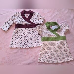 🌷 Tea Baby Cotton Wrap Look Dress Bundle Of 2 Polkadot & Bird Print 3-6 Months